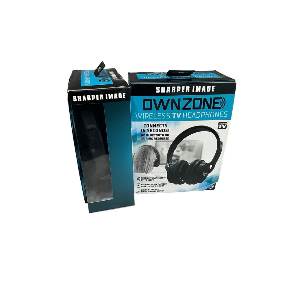 2 Sharper Image Own Zone Wireless TV Headphones w/ Transmitters 100ft Black - Picture 3 of 8